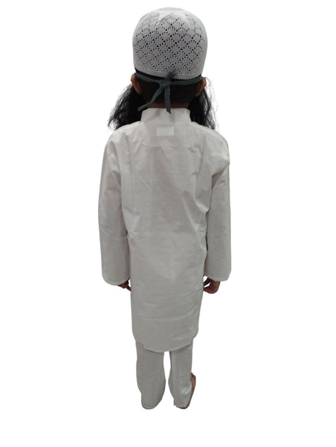 BookMyCostume Muslim Man White Kurta Pyjama with Beard for Boy's Kids Indian Fancy Dress Costume